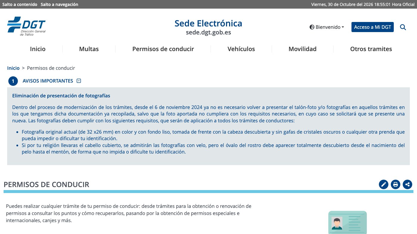 Renovar el carnet de conducir: página de permisos de conducir en la sede electrónica de la DGT