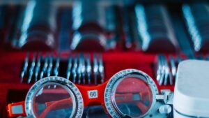 Caja de lentes de prueba y montura de optometría